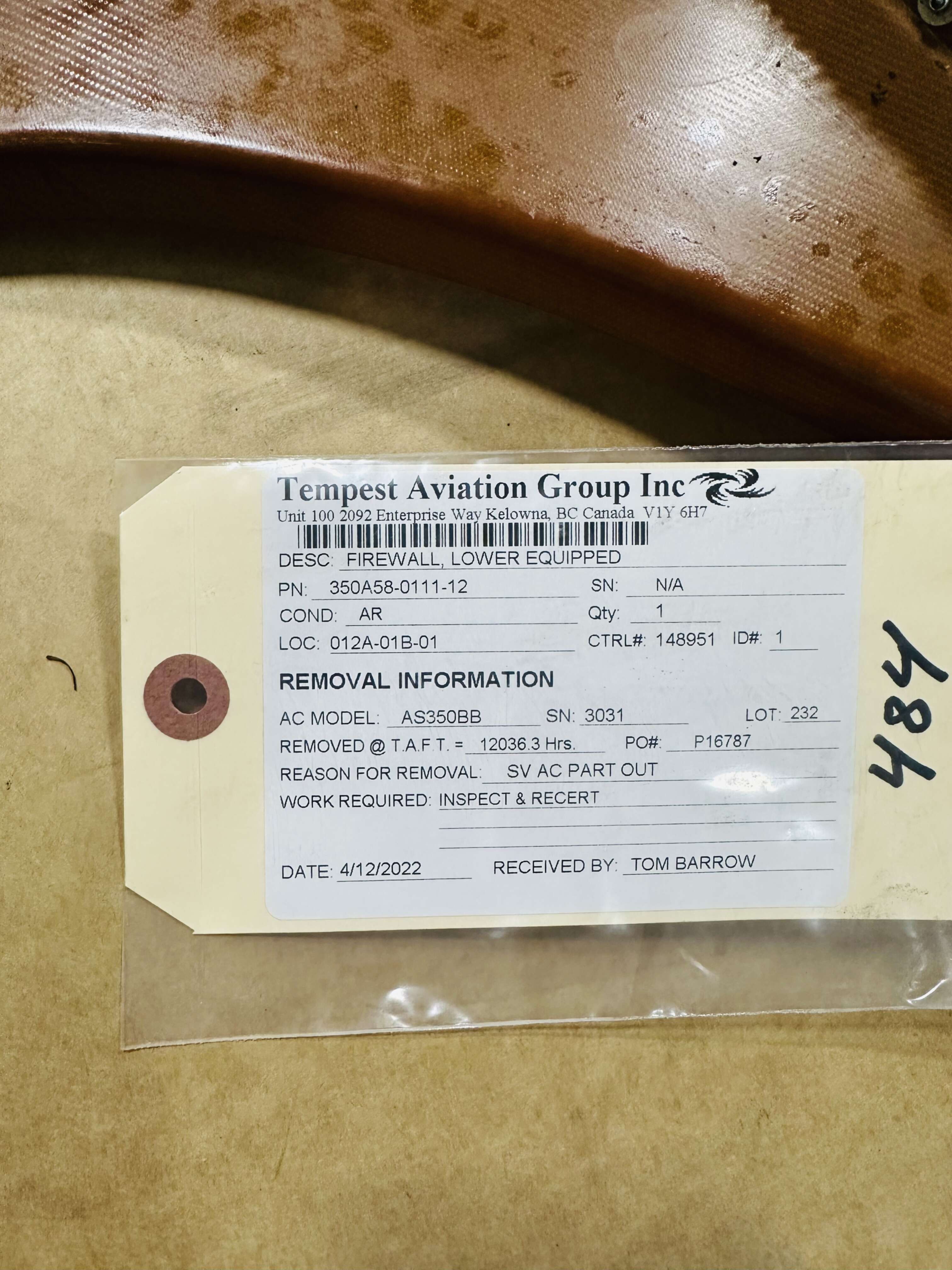 Aircraft Part: 350A58-0111-12