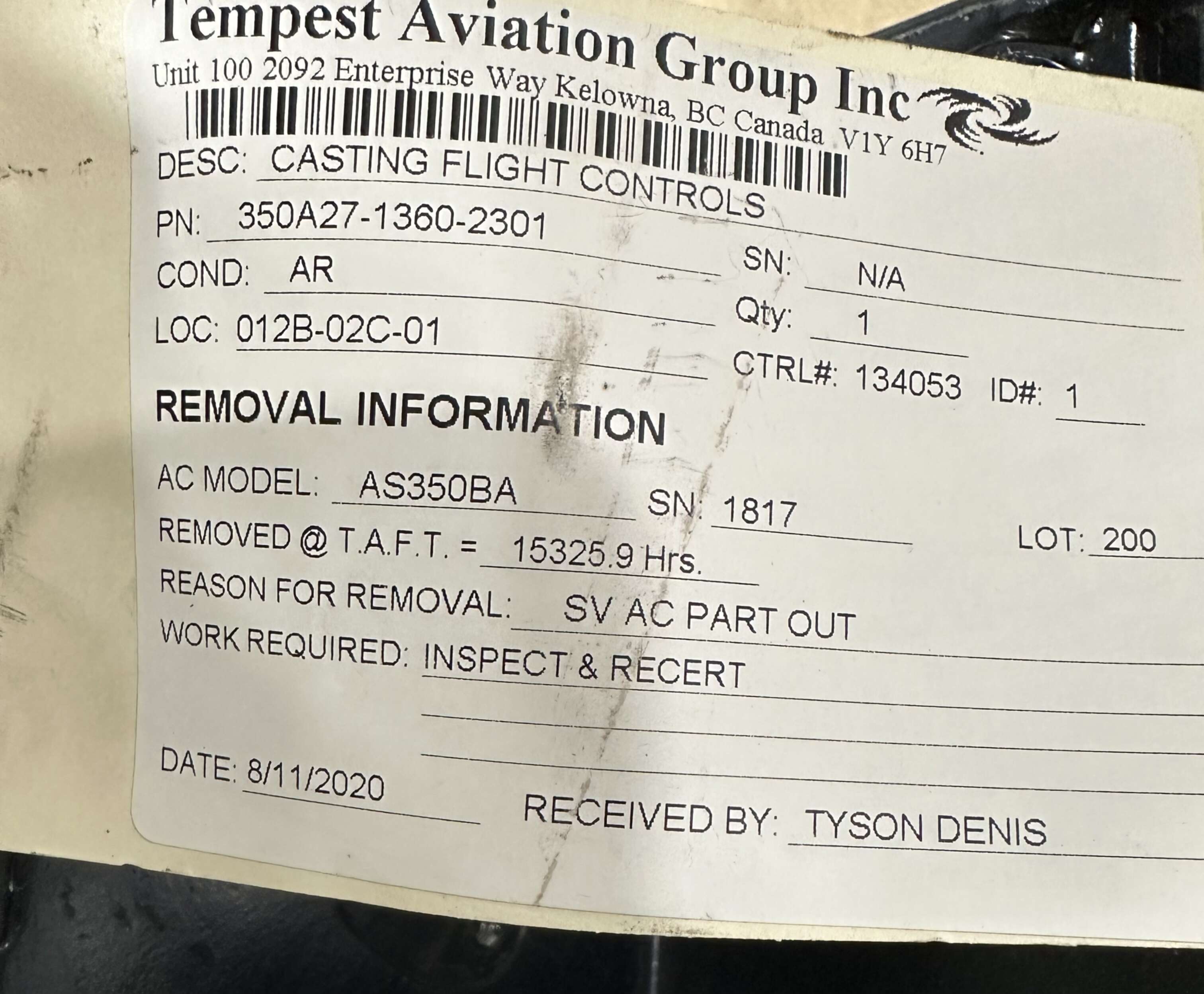 Aircraft Part: 350A27-1360-2301