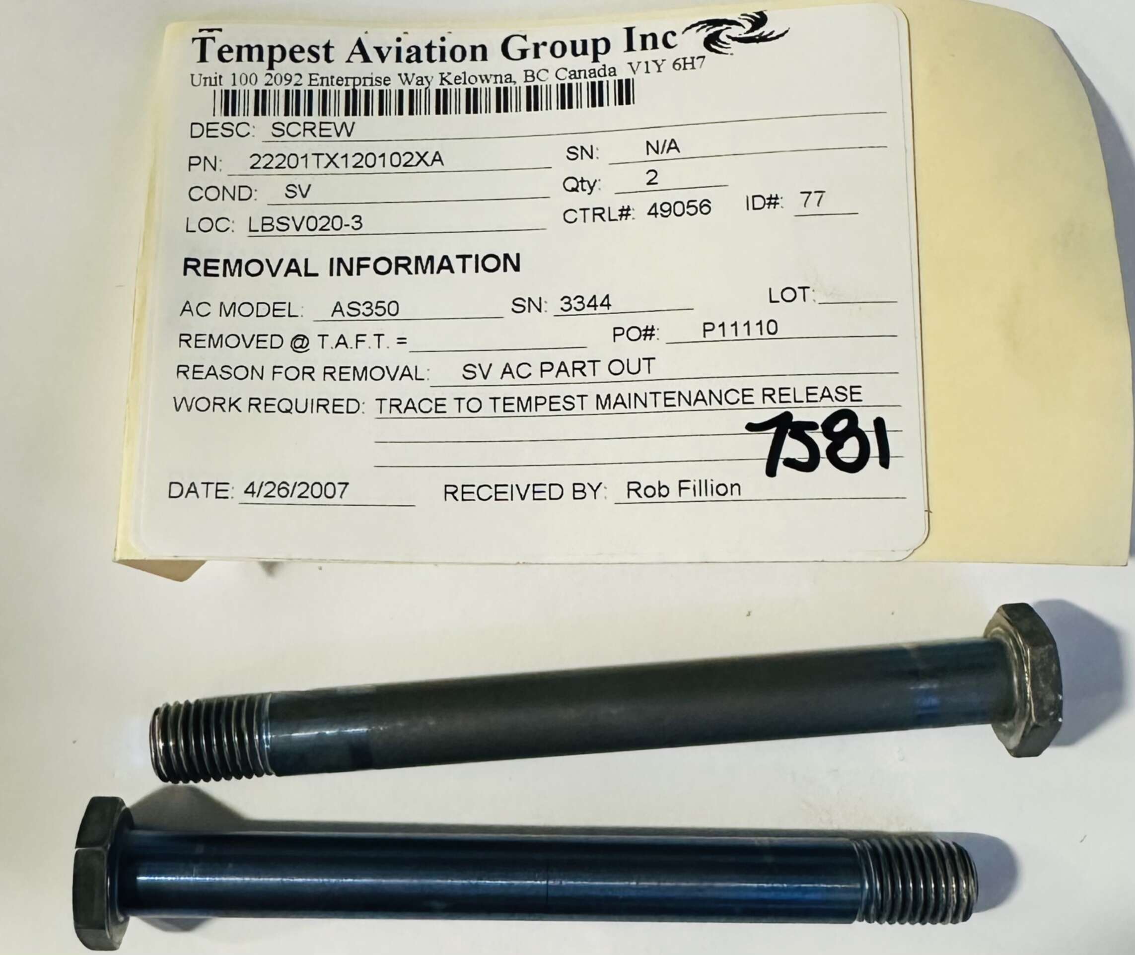 Aircraft Part: 22201TX120102XA