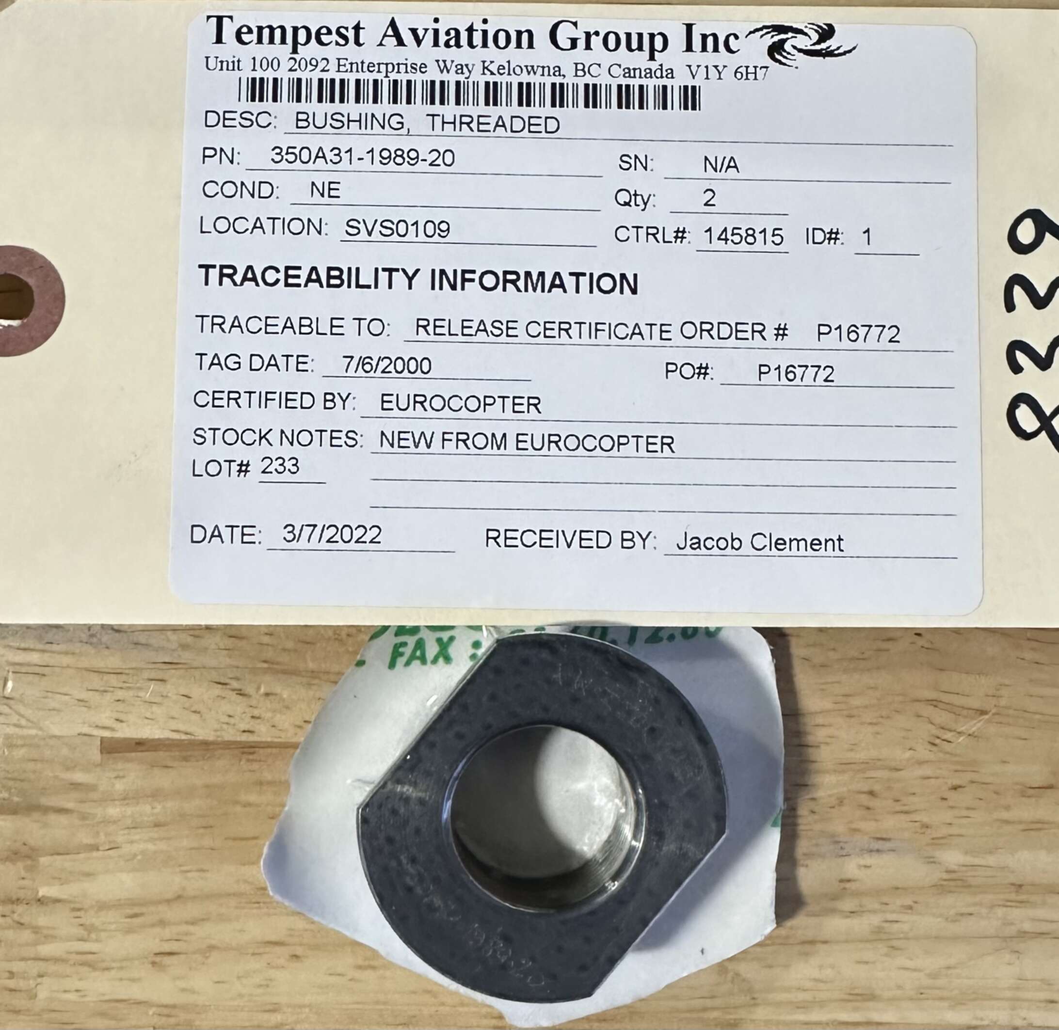 Aircraft Part: 350A31-1989-20