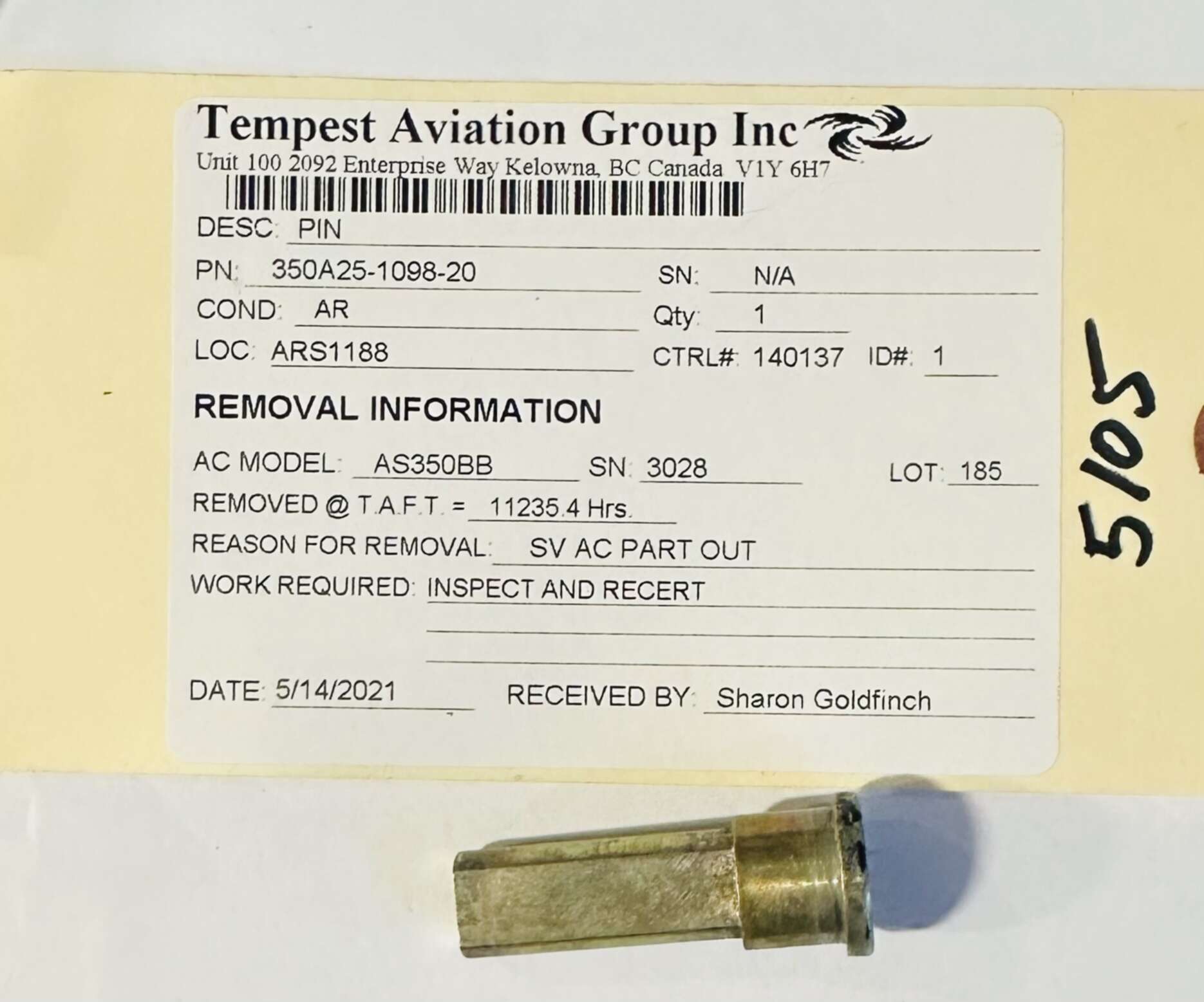 Aircraft Part: 350A25-1098-20