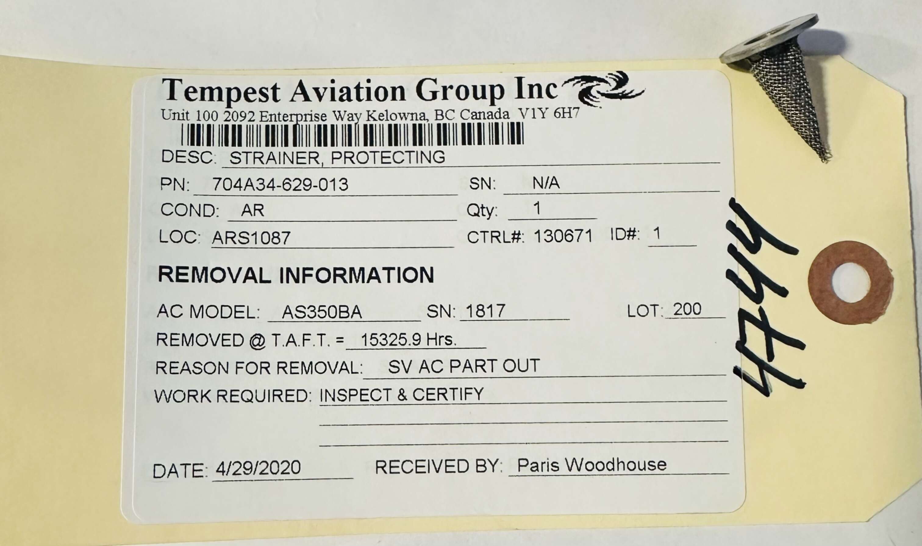 Aircraft Part: 704A34-629-013