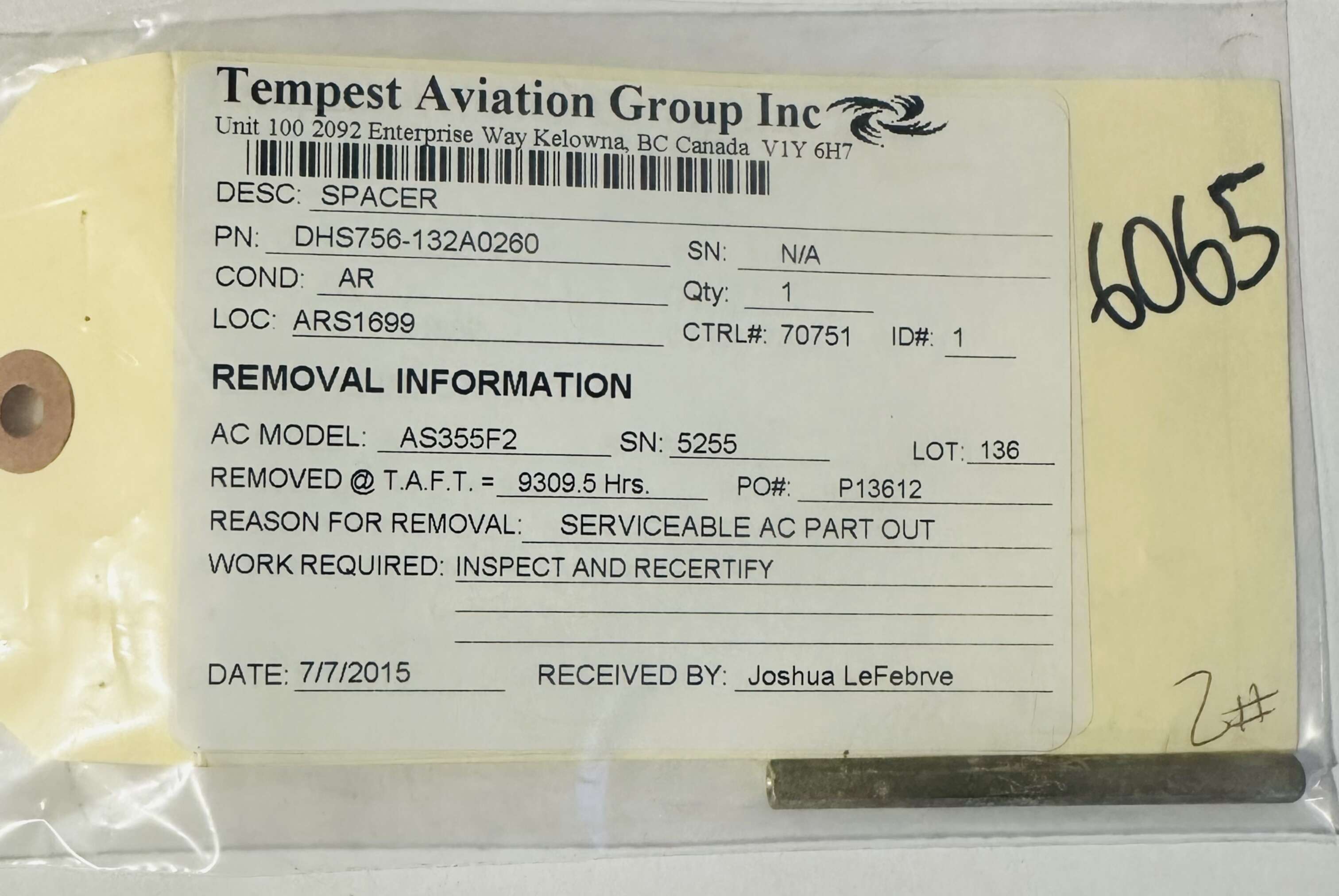 Aircraft Part: DHS756-132A0260