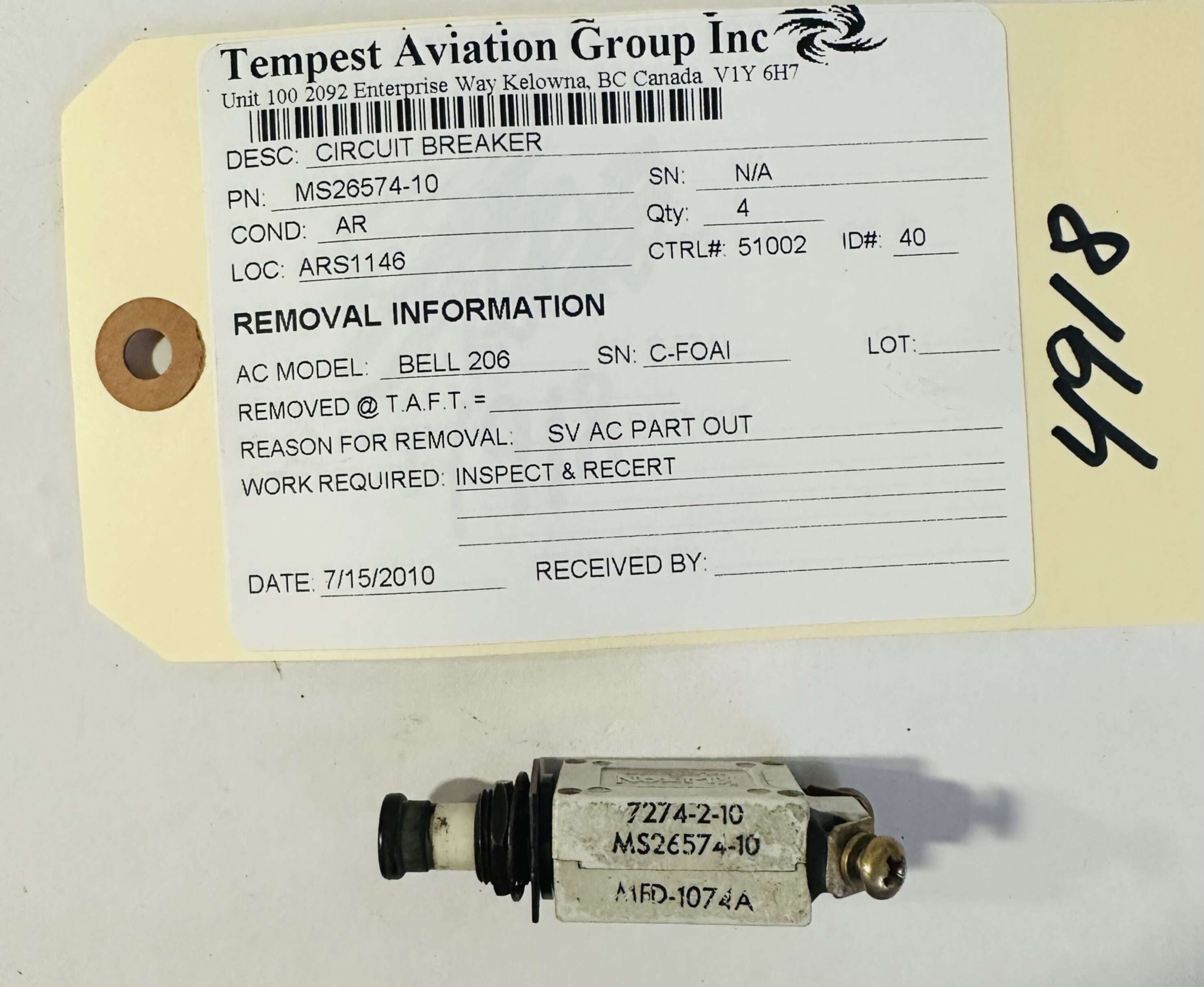 Aircraft Part: MS26574-10