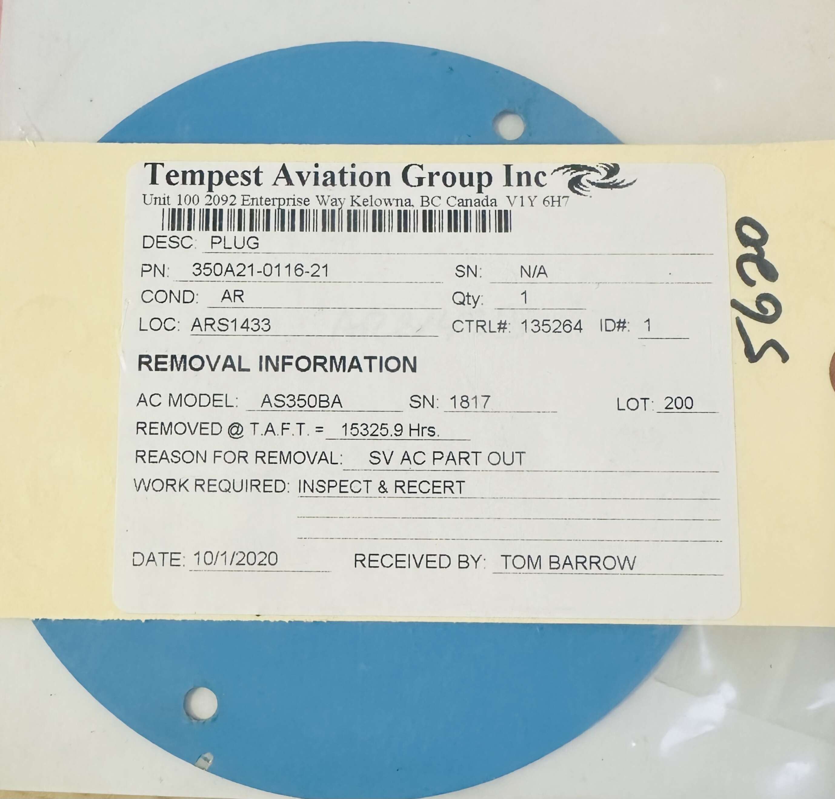 Aircraft Part: 350A21-0116-21