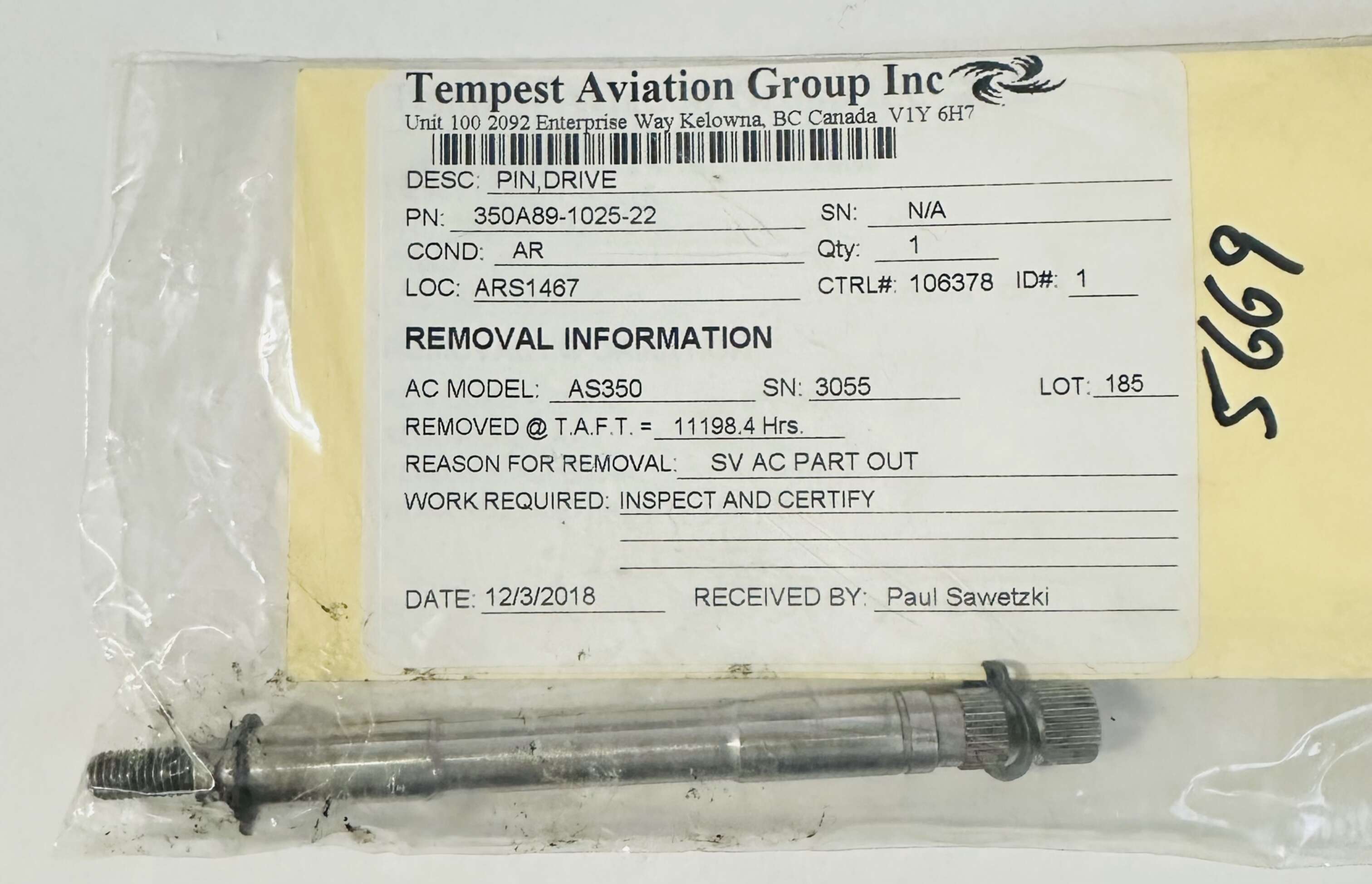 Aircraft Part: 350A89-1025-22