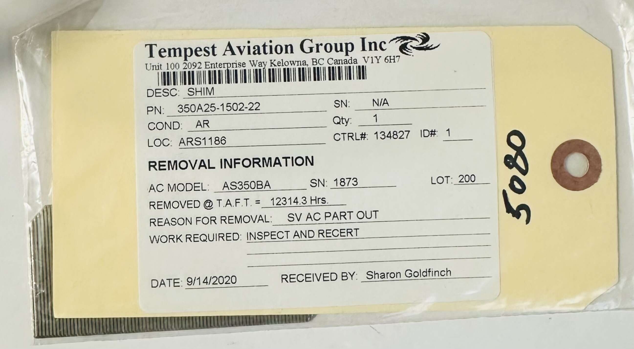 Aircraft Part: 350A25-1502-22