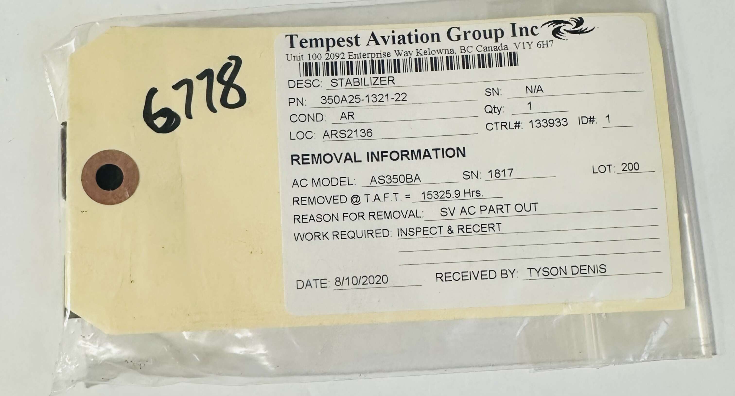 Aircraft Part: 350A25-1321-22