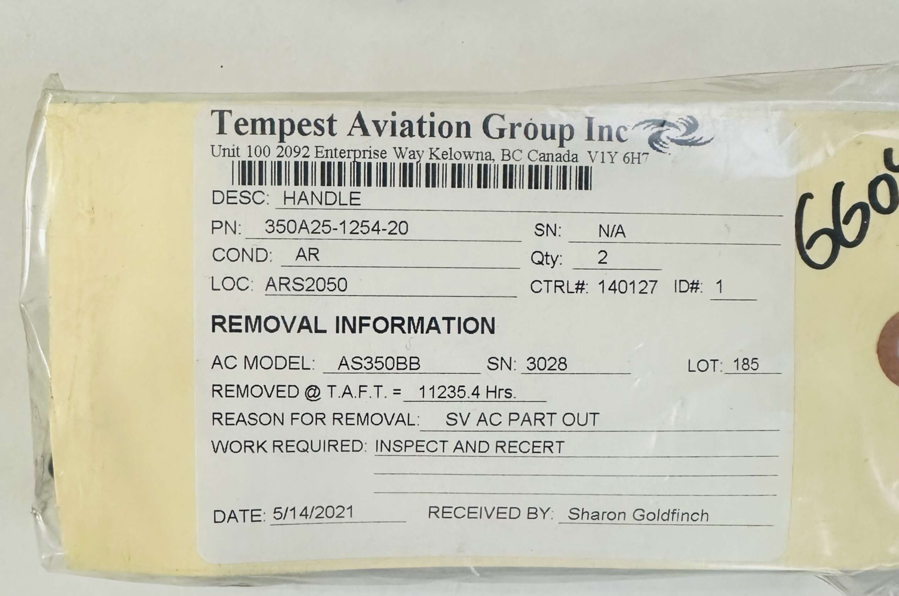 Aircraft Part: 350A25-1254-20