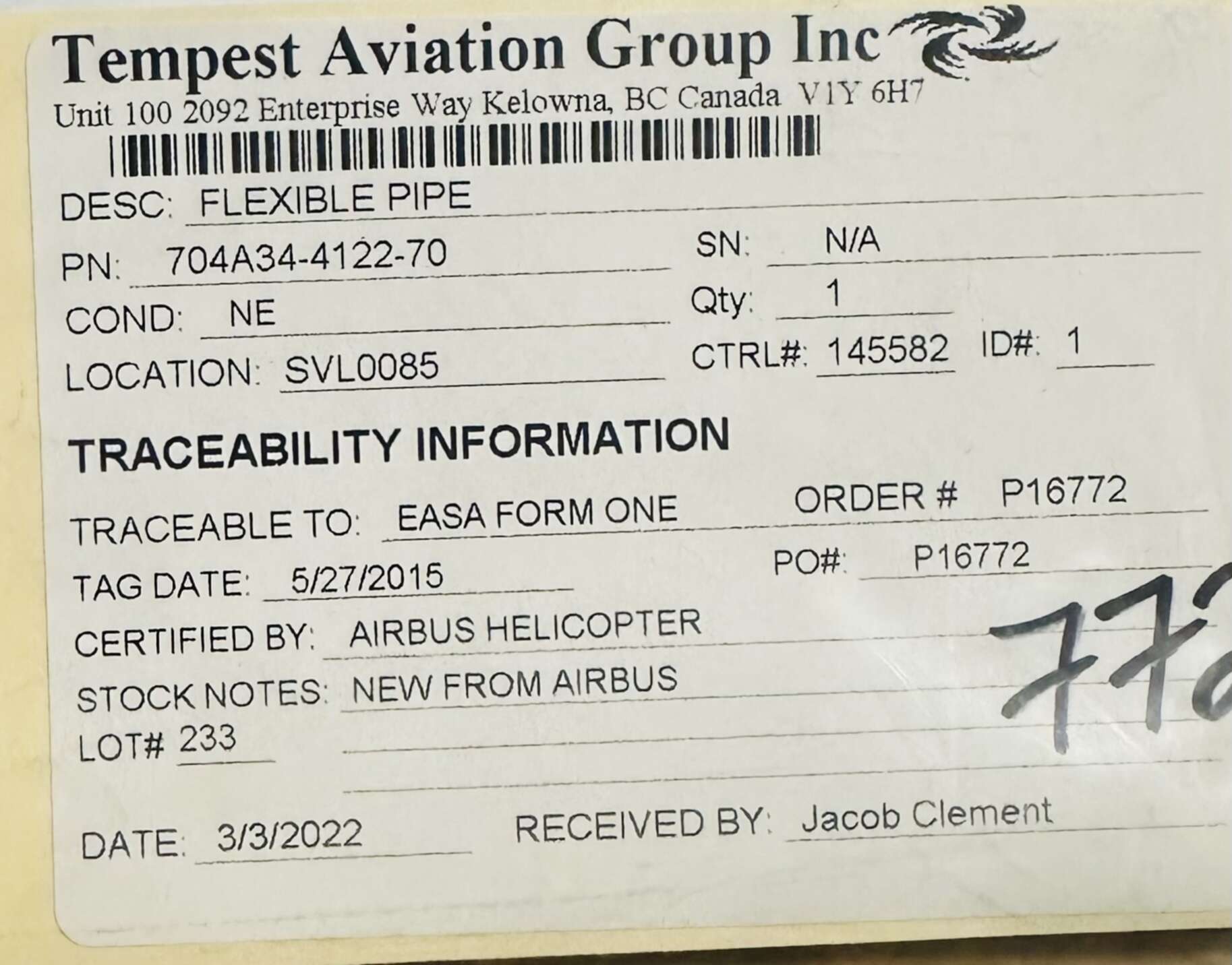 Aircraft Part: 704A32-4122-70