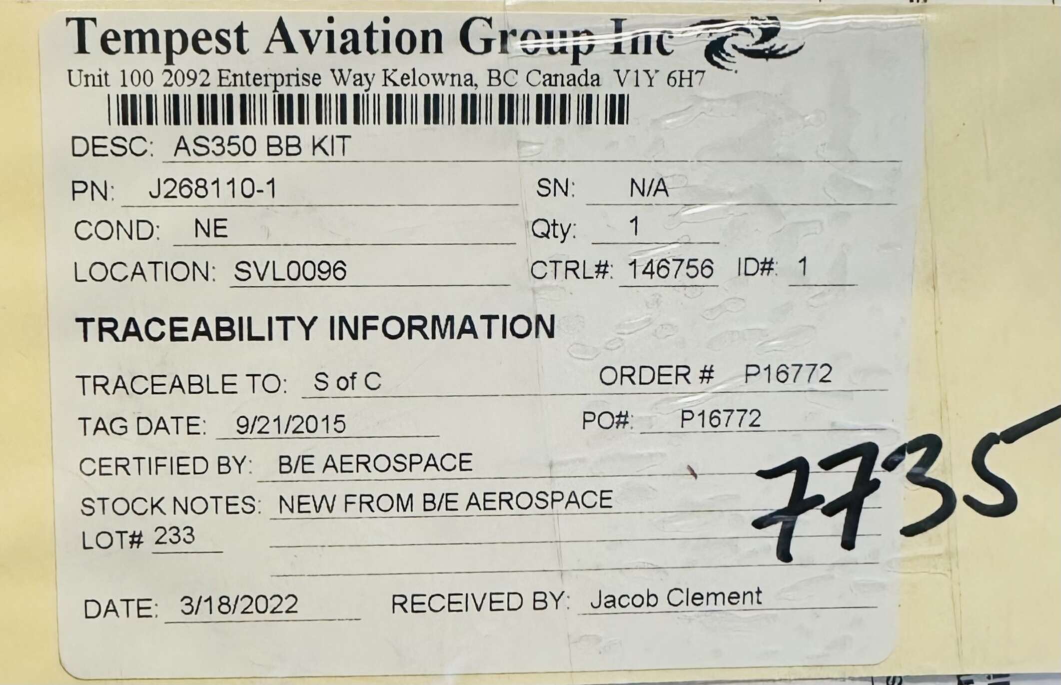 Aircraft Part: 268110-1