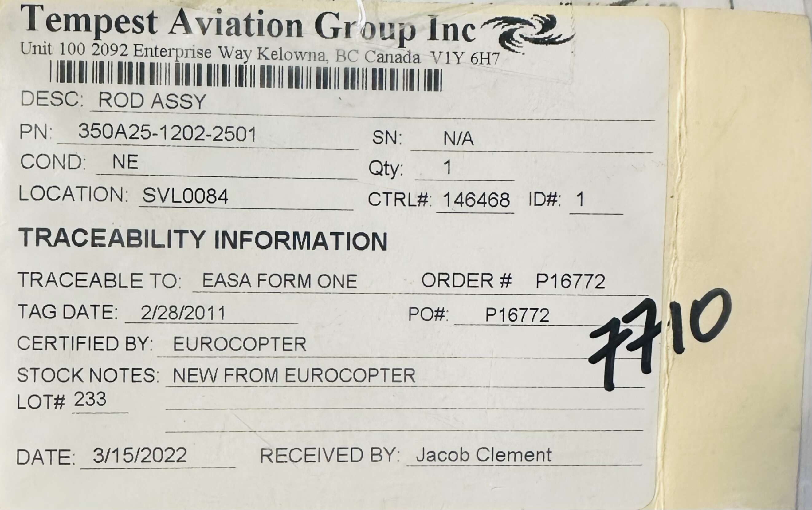 Aircraft Part: 350A25-1202-2501