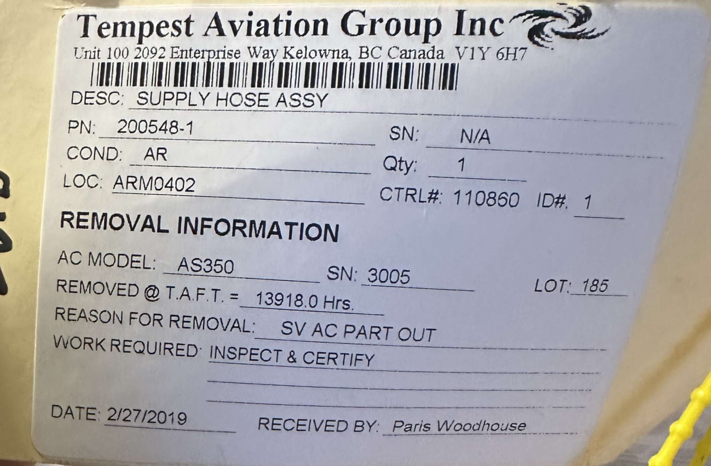 Aircraft Part: 200548-1