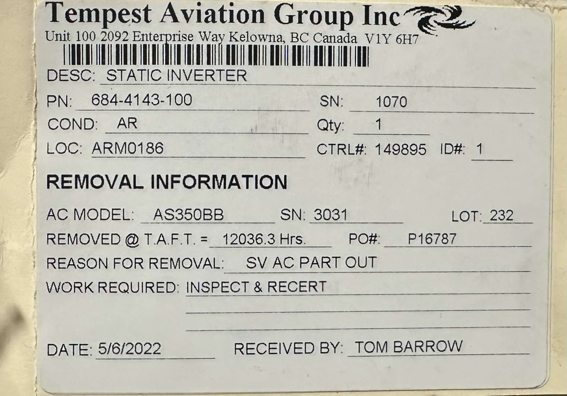 Aircraft Part: 684-4143-100