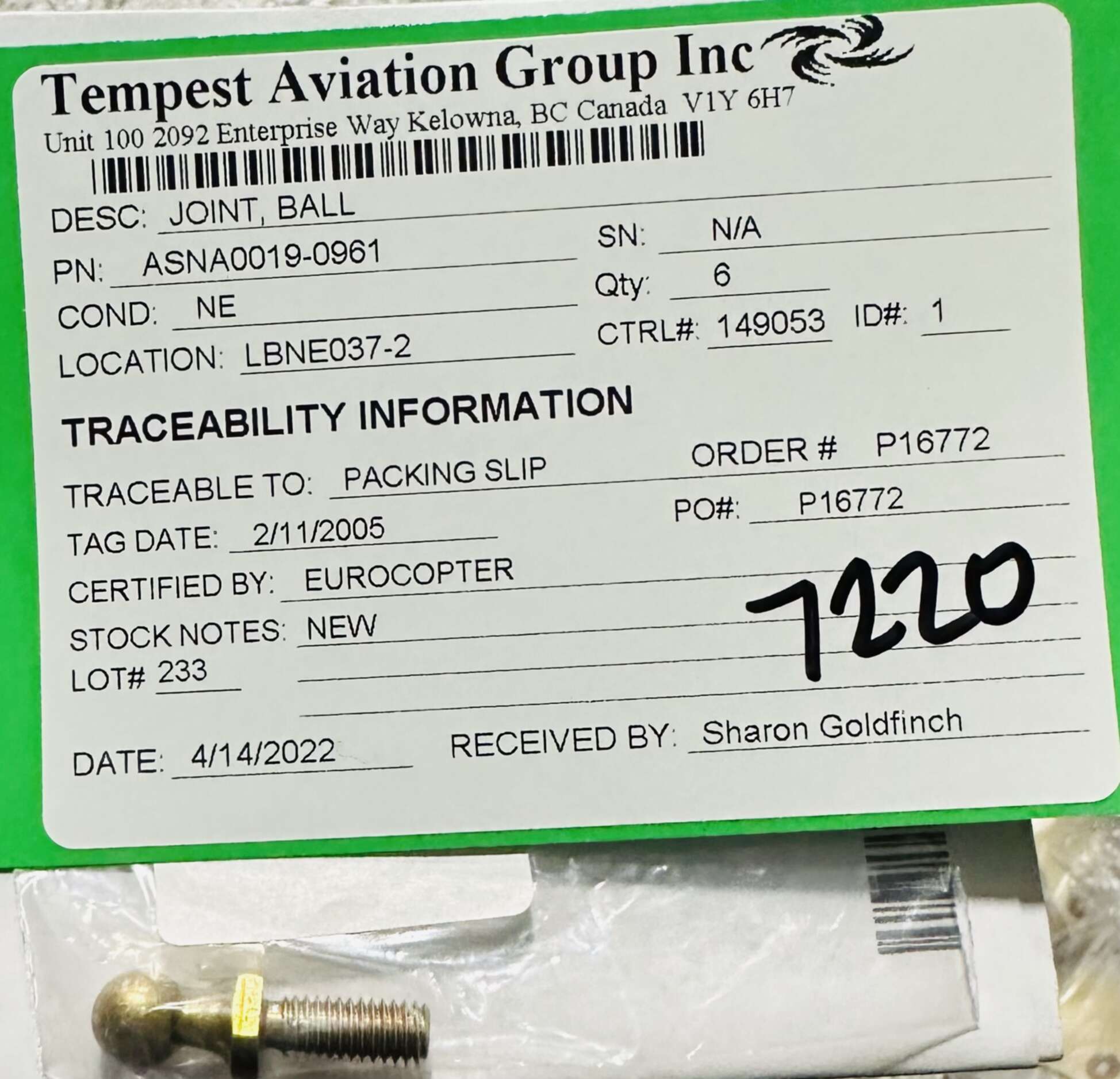 Aircraft Part: ASNA0019-0961