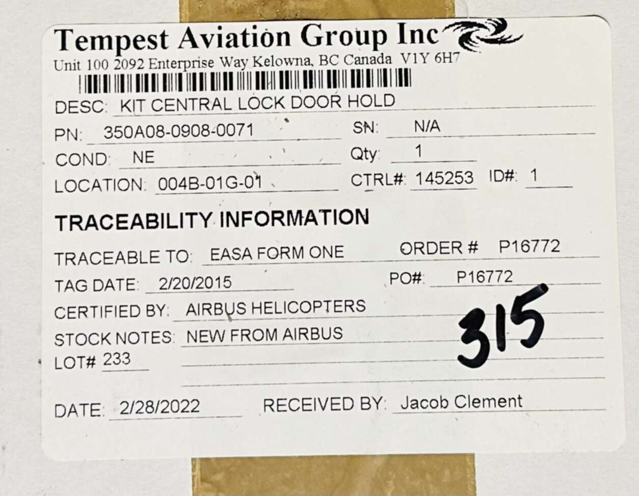 Aircraft Part: 350A08-0908-0071