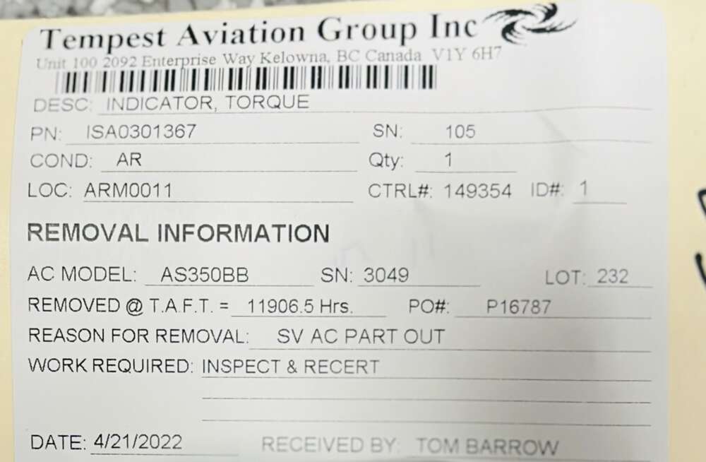 Aircraft Part: ISA0301367