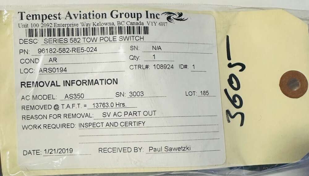 Aircraft Part: 96182-582-RE5-024