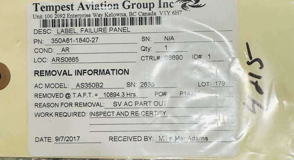 Aircraft Part: 350A61-1840-27