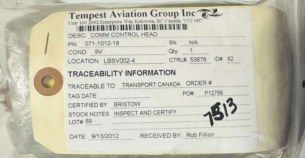 Aircraft Part: 071-1012-18