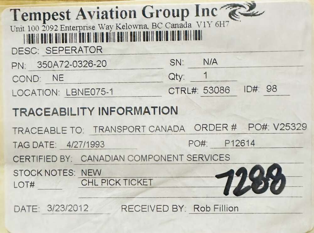 Aircraft Part: 350A72-0326-20