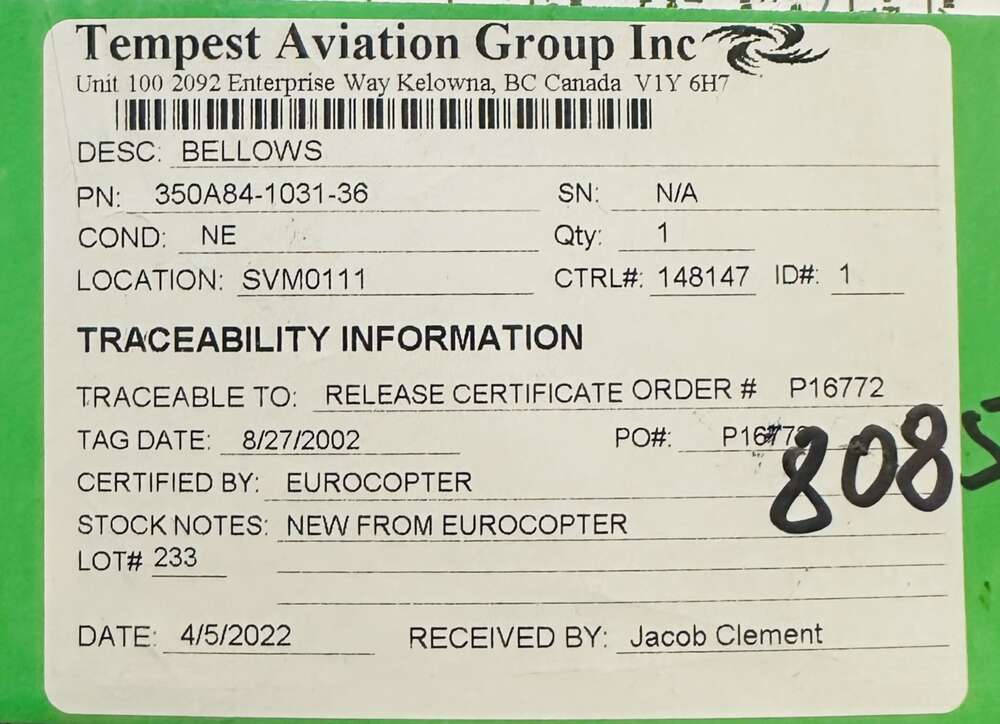 Aircraft Part: 350A84-1031-36