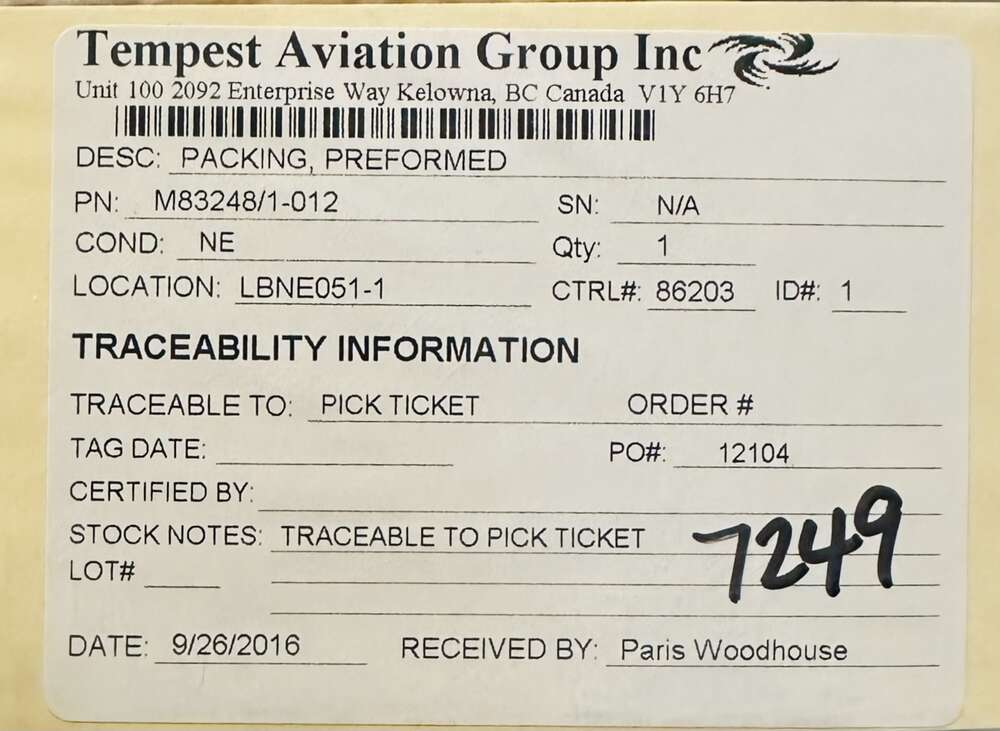 Aircraft Part: M83248/1-012