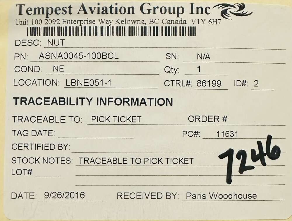 Aircraft Part: ASNA0045-100BCL