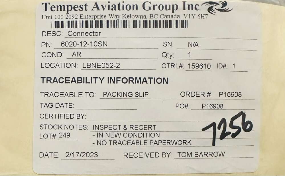 Aircraft Part: 6020-12-10SN