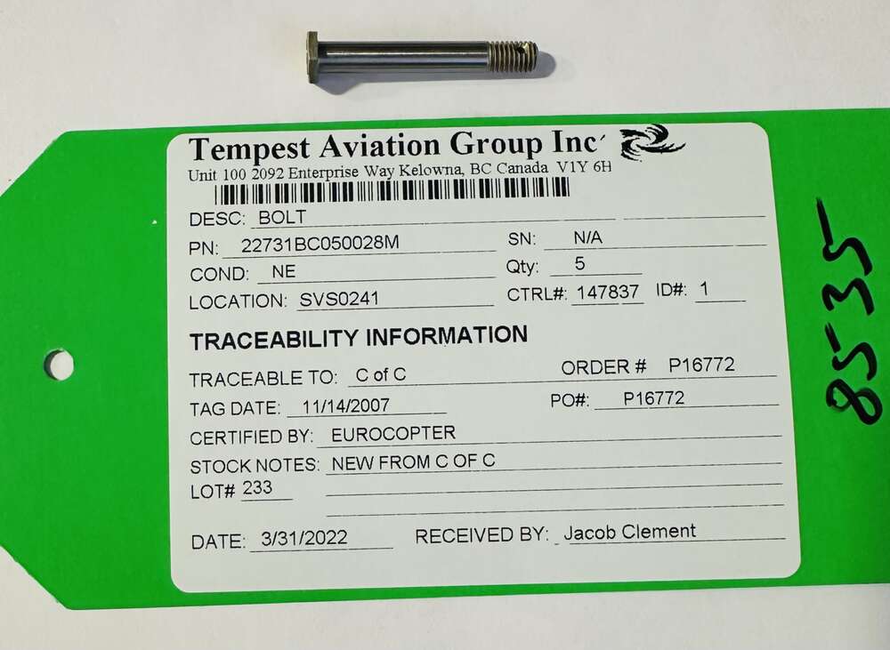 Aircraft Part: 22731BC050028M