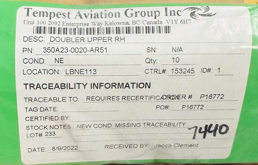 Aircraft Part: 350A23-0020-AR51