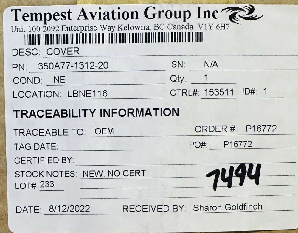 Aircraft Part: 350A77-1312-20