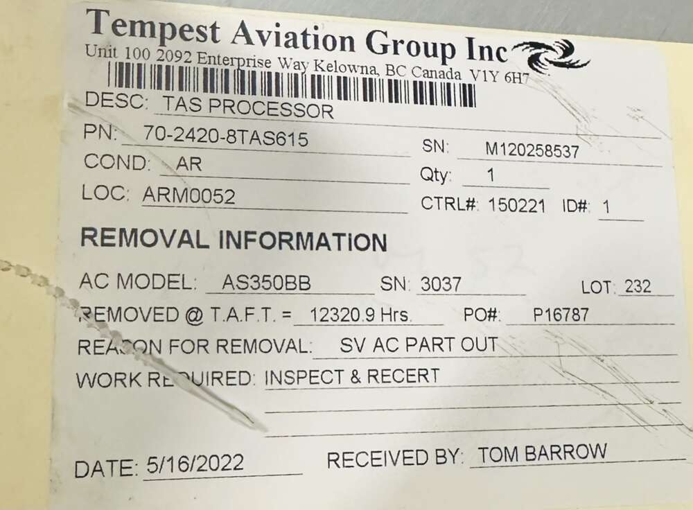 Aircraft Part: 70-2420-8TAS615