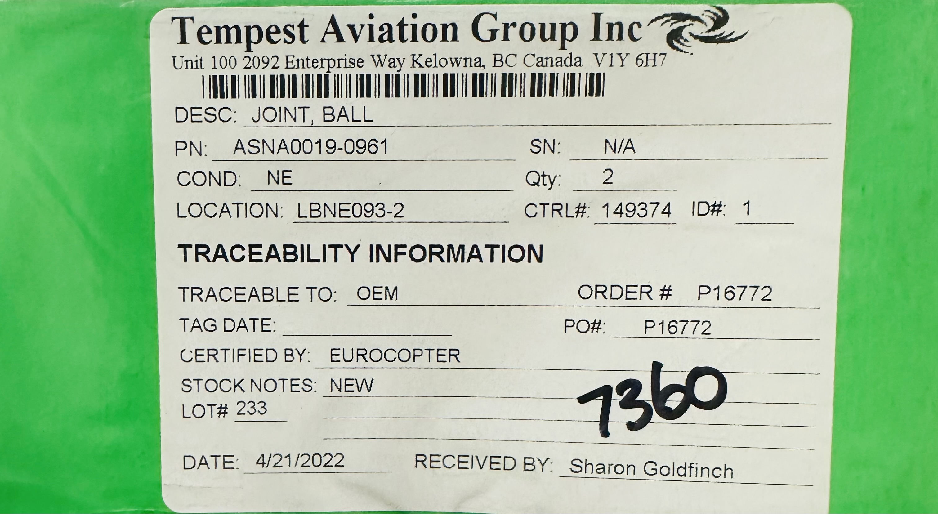 Aircraft Part: ASNA0019-0961