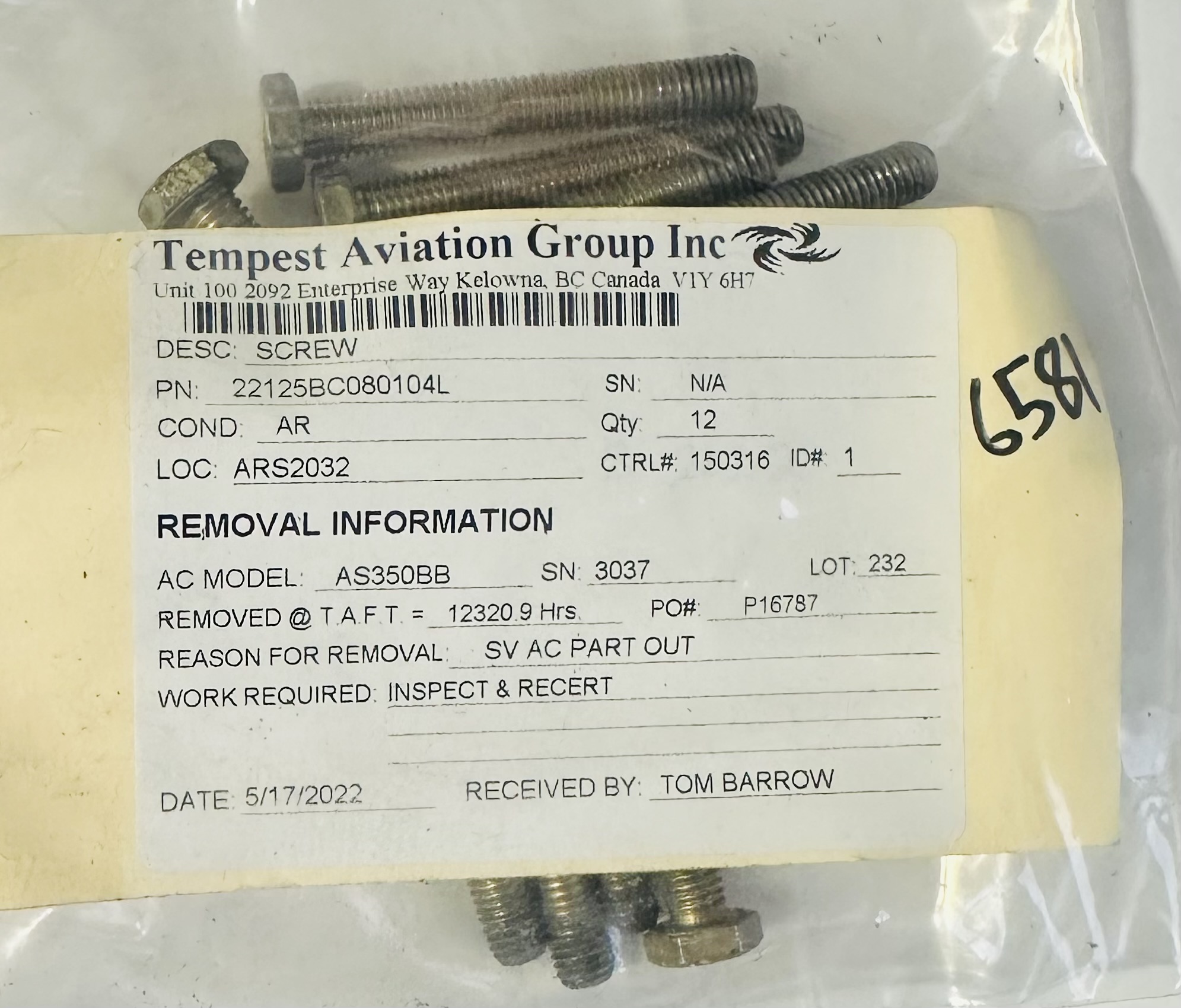 Aircraft Part: 22125BC080104L