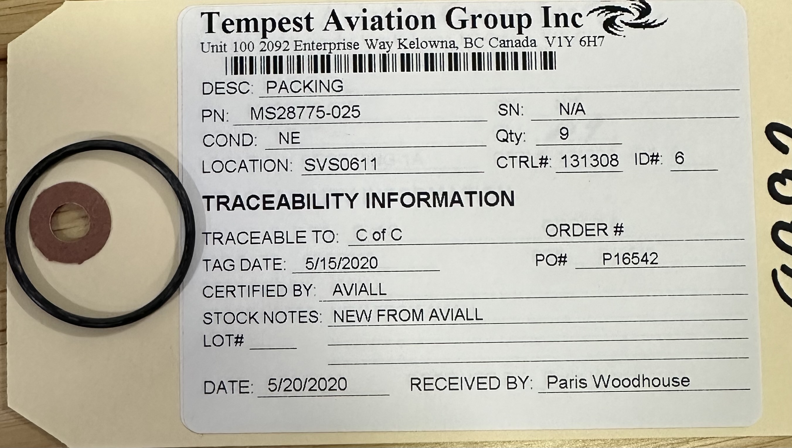 Aircraft Part: MS28775-025