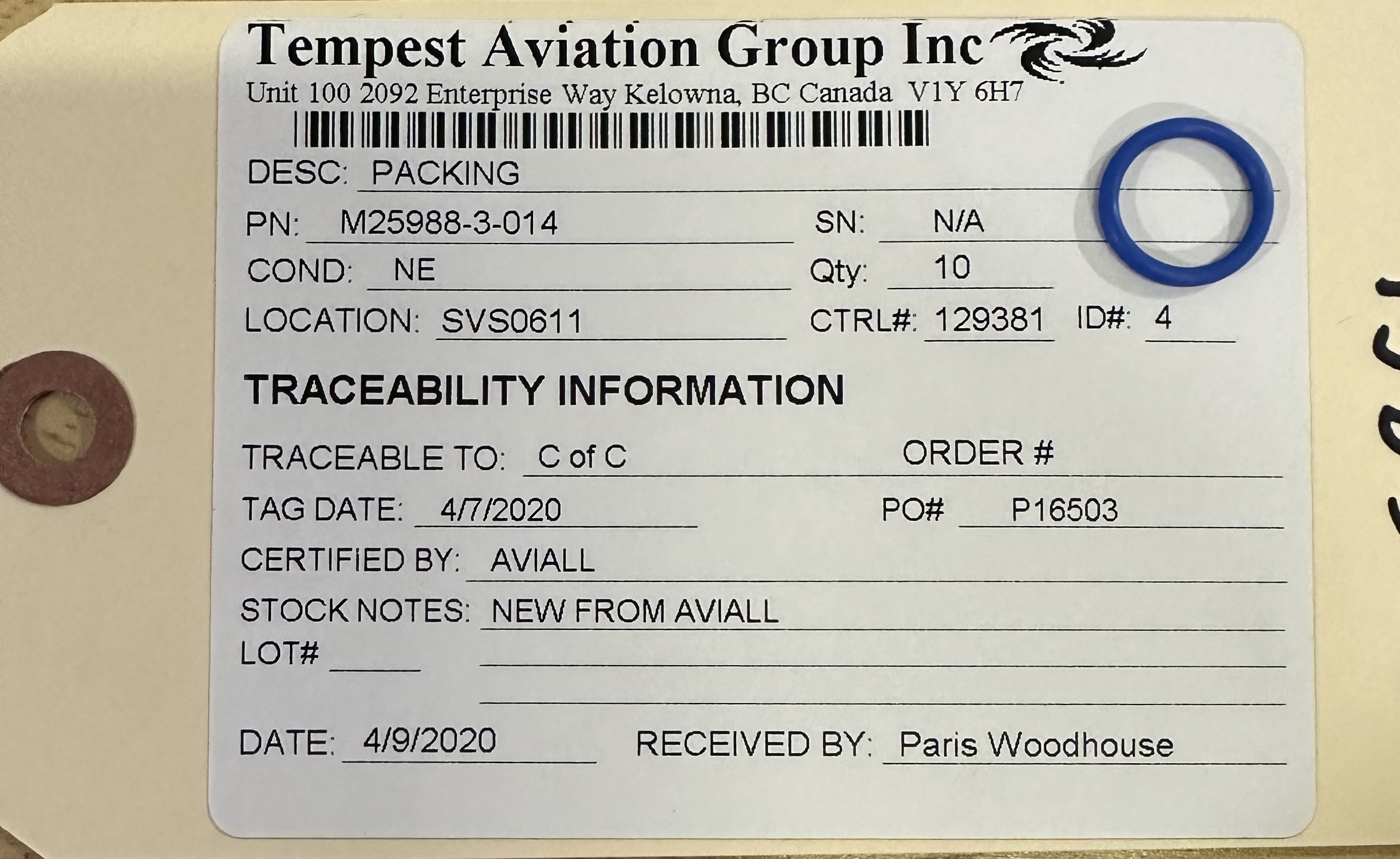 Aircraft Part: M25988-3-014