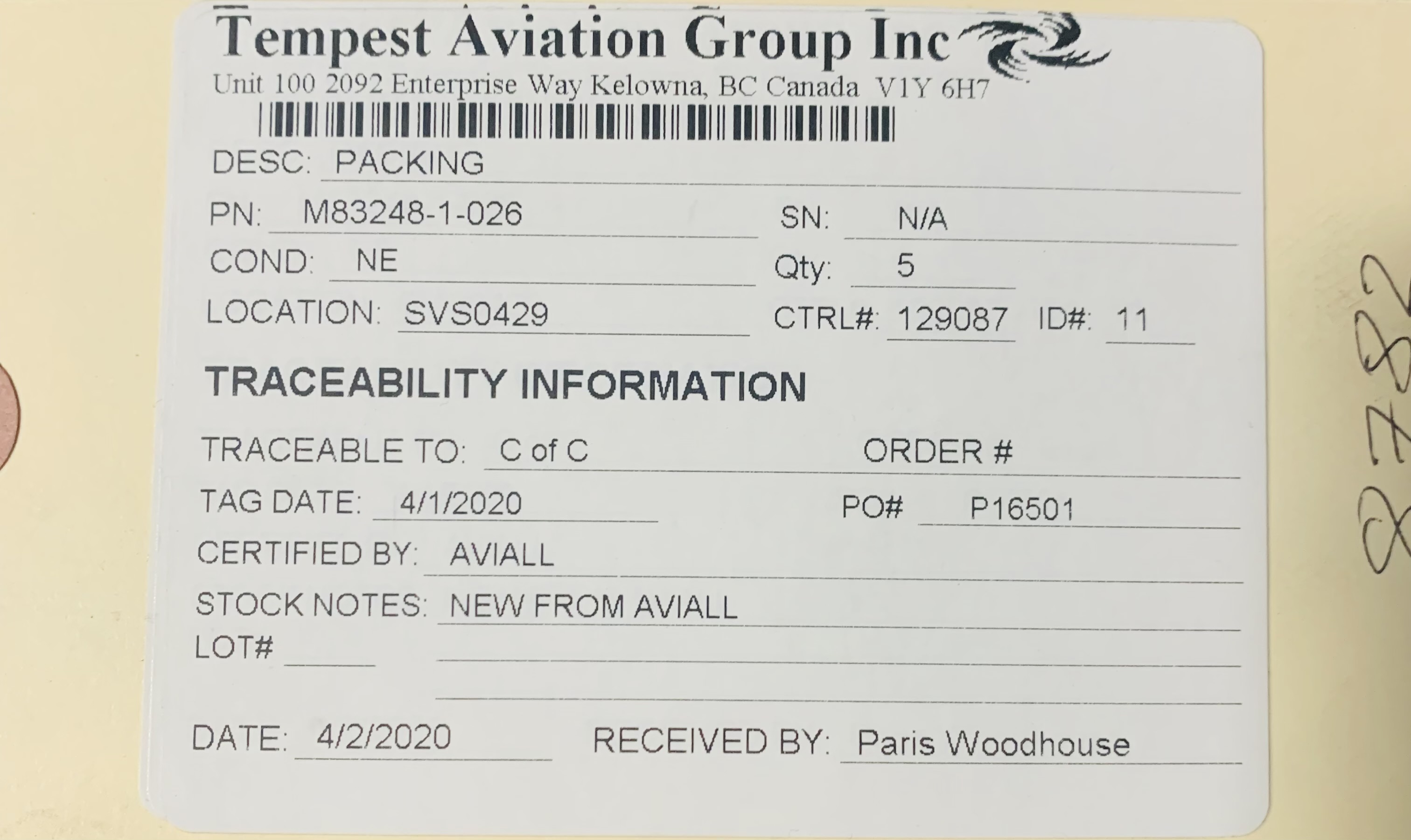 Aircraft Part: M83248-1-026