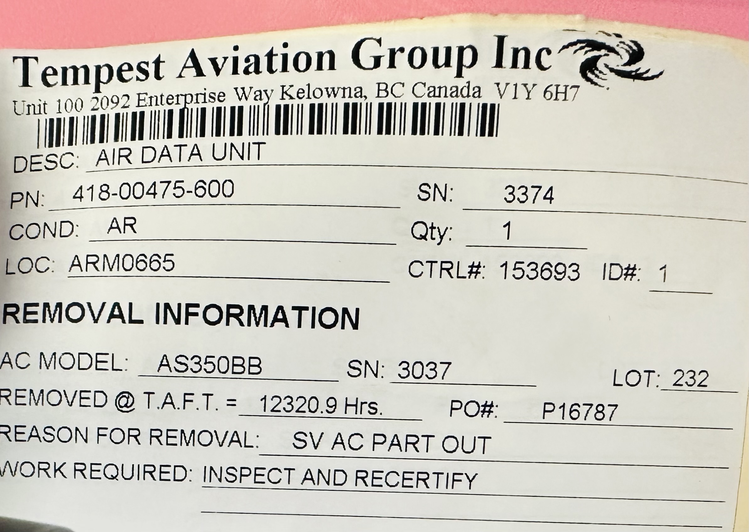 Aircraft Part: 418-00475-600