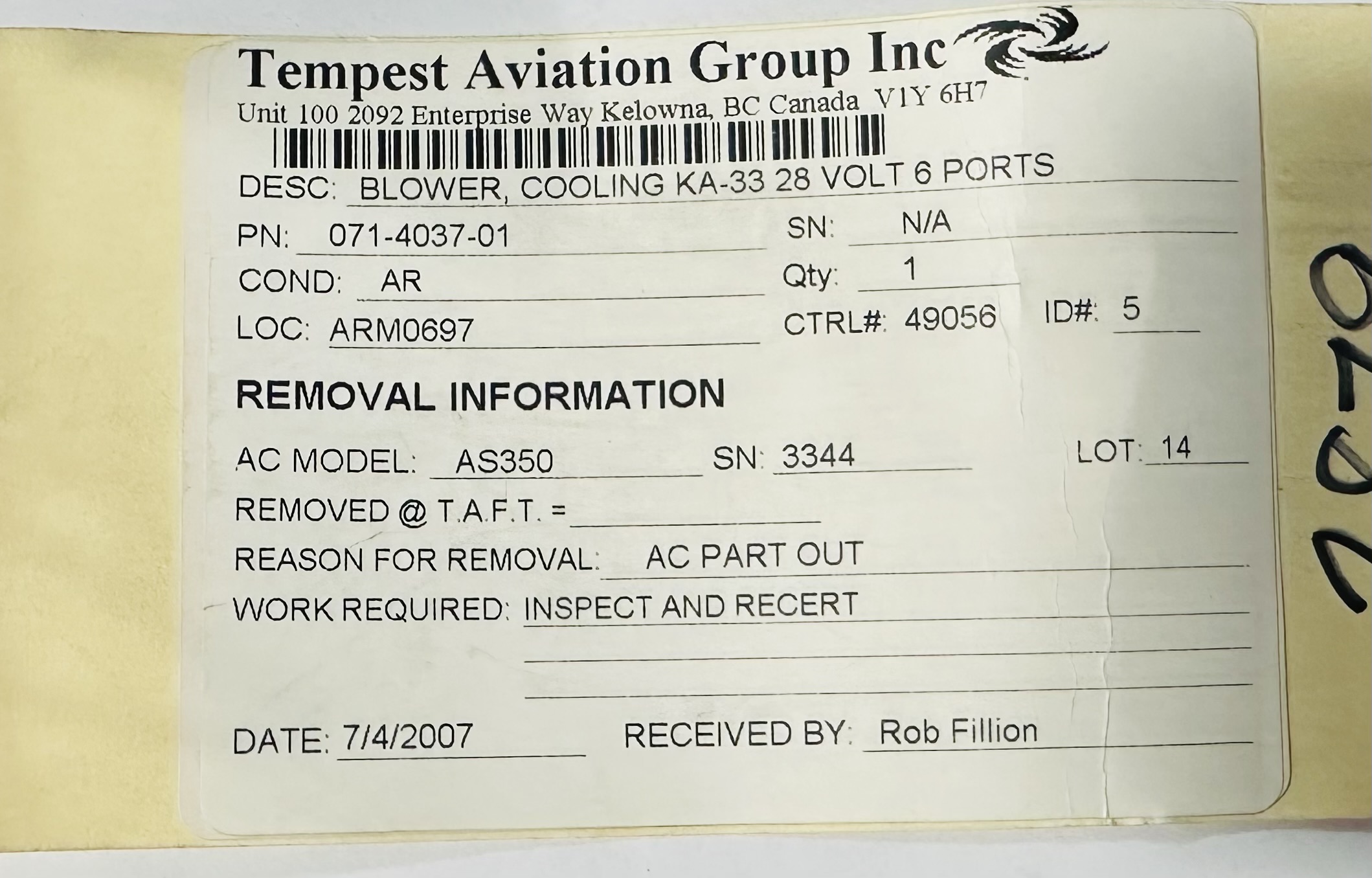 Aircraft Part: 071-4037-01