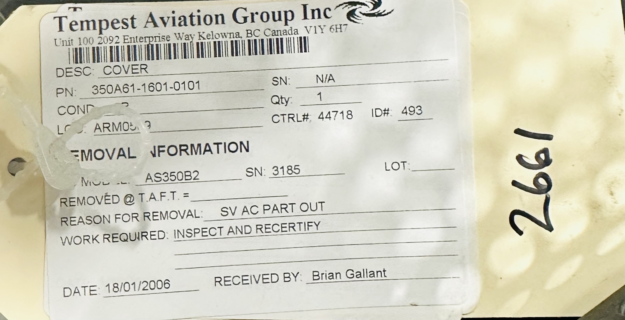 Aircraft Part: 350A61-1601-0101