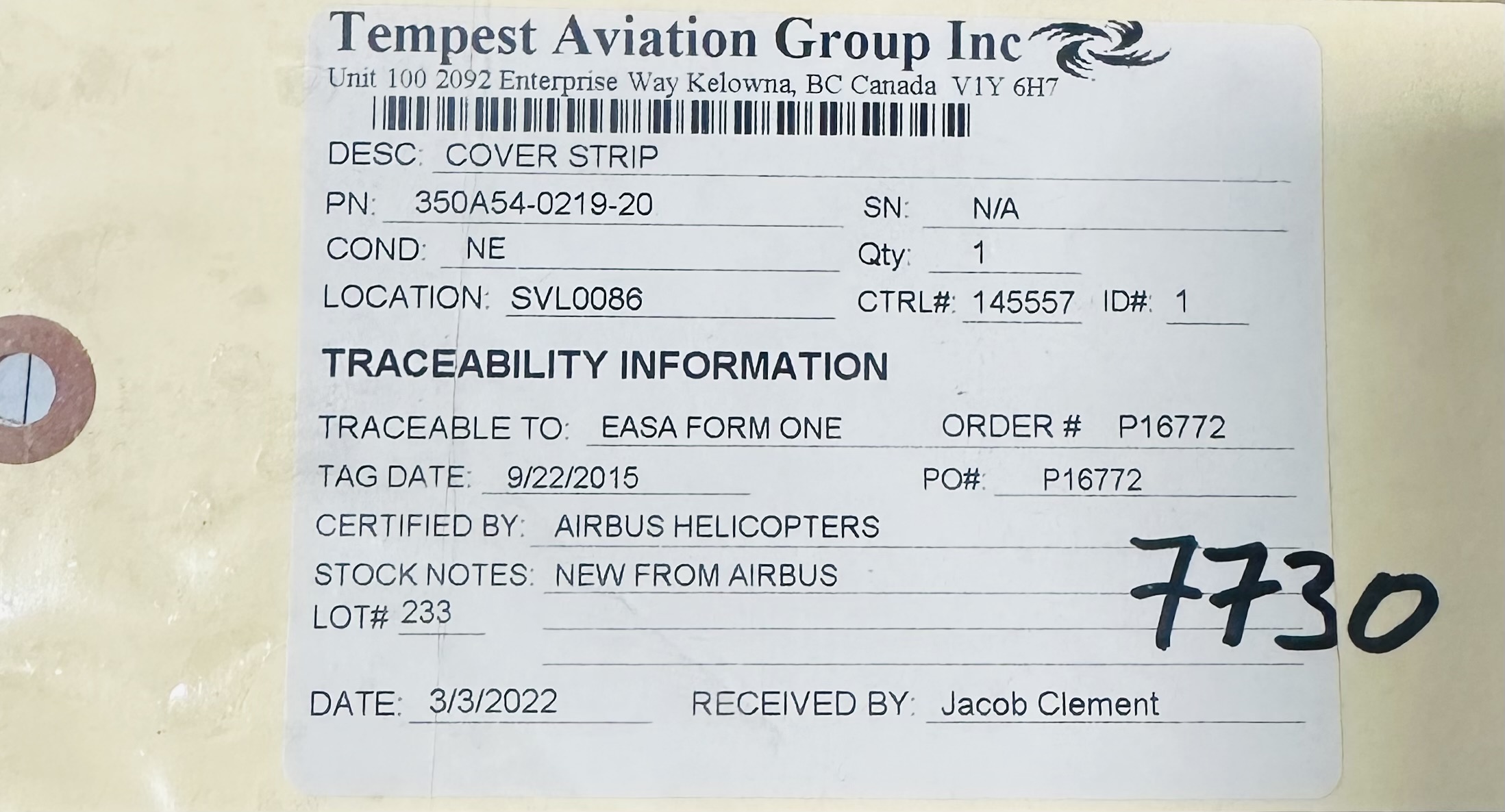 Aircraft Part: 350A54-0219-20