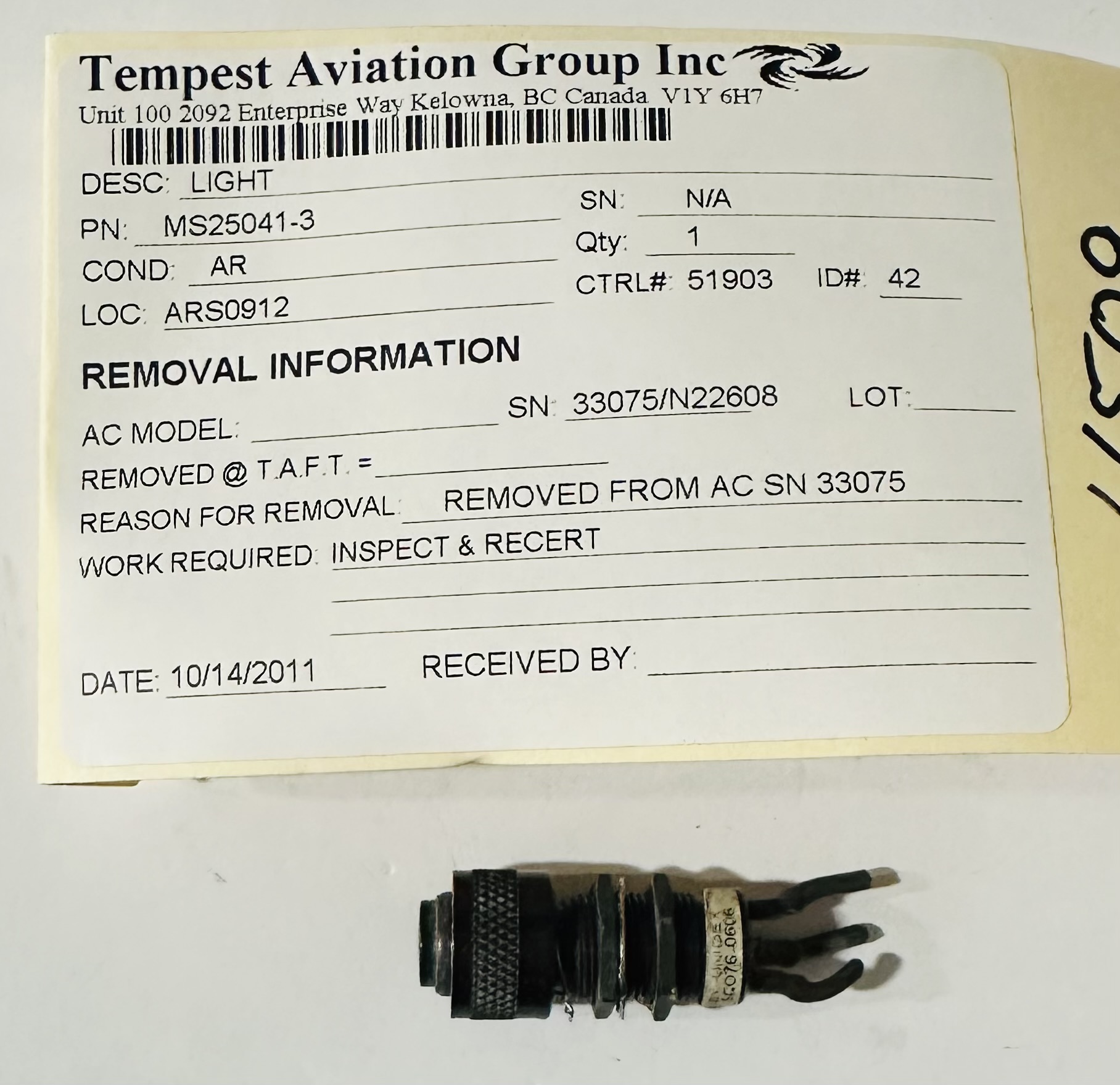 Aircraft Part: MS25041-3