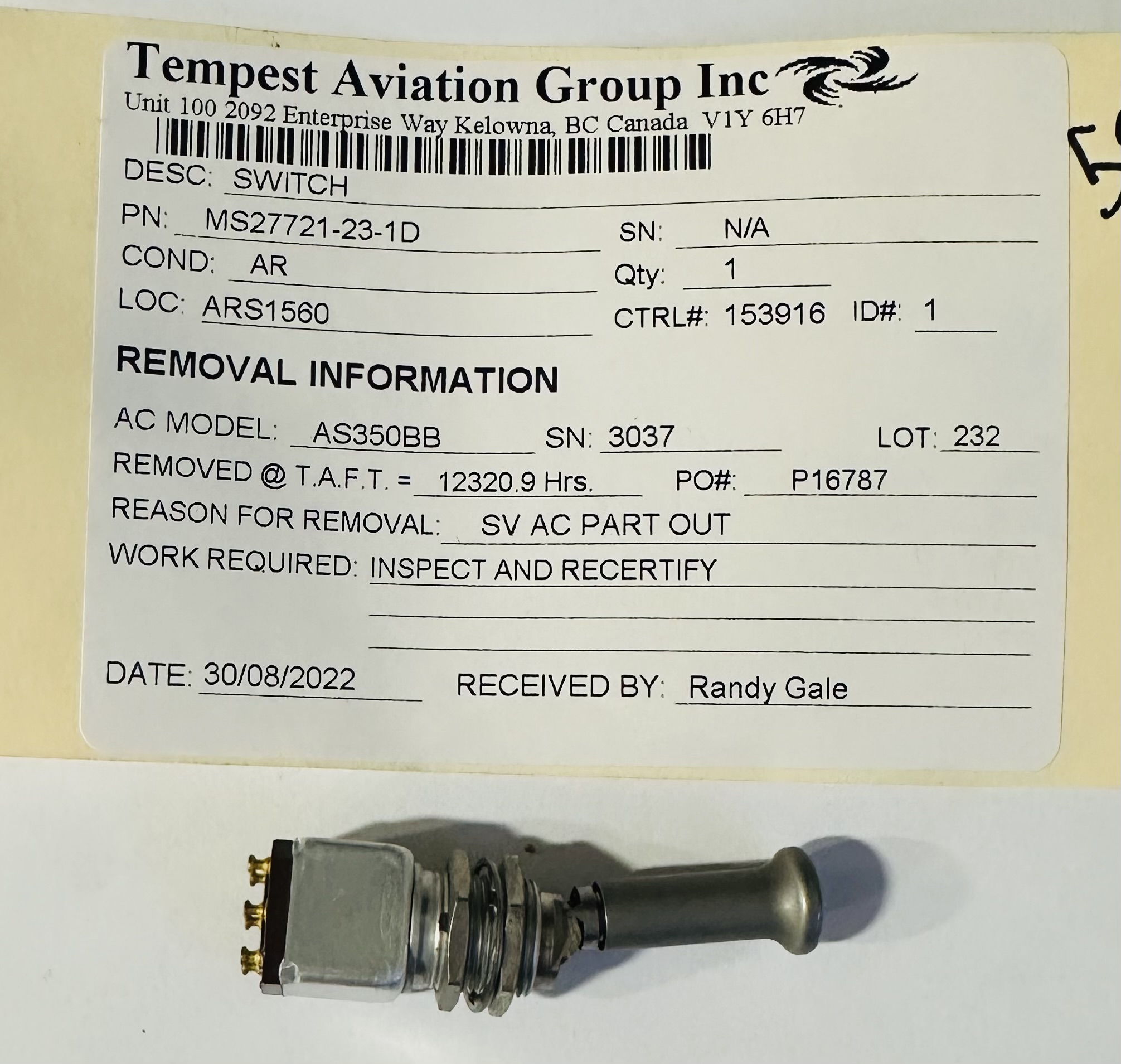 Aircraft Part: MS27721-23-1D