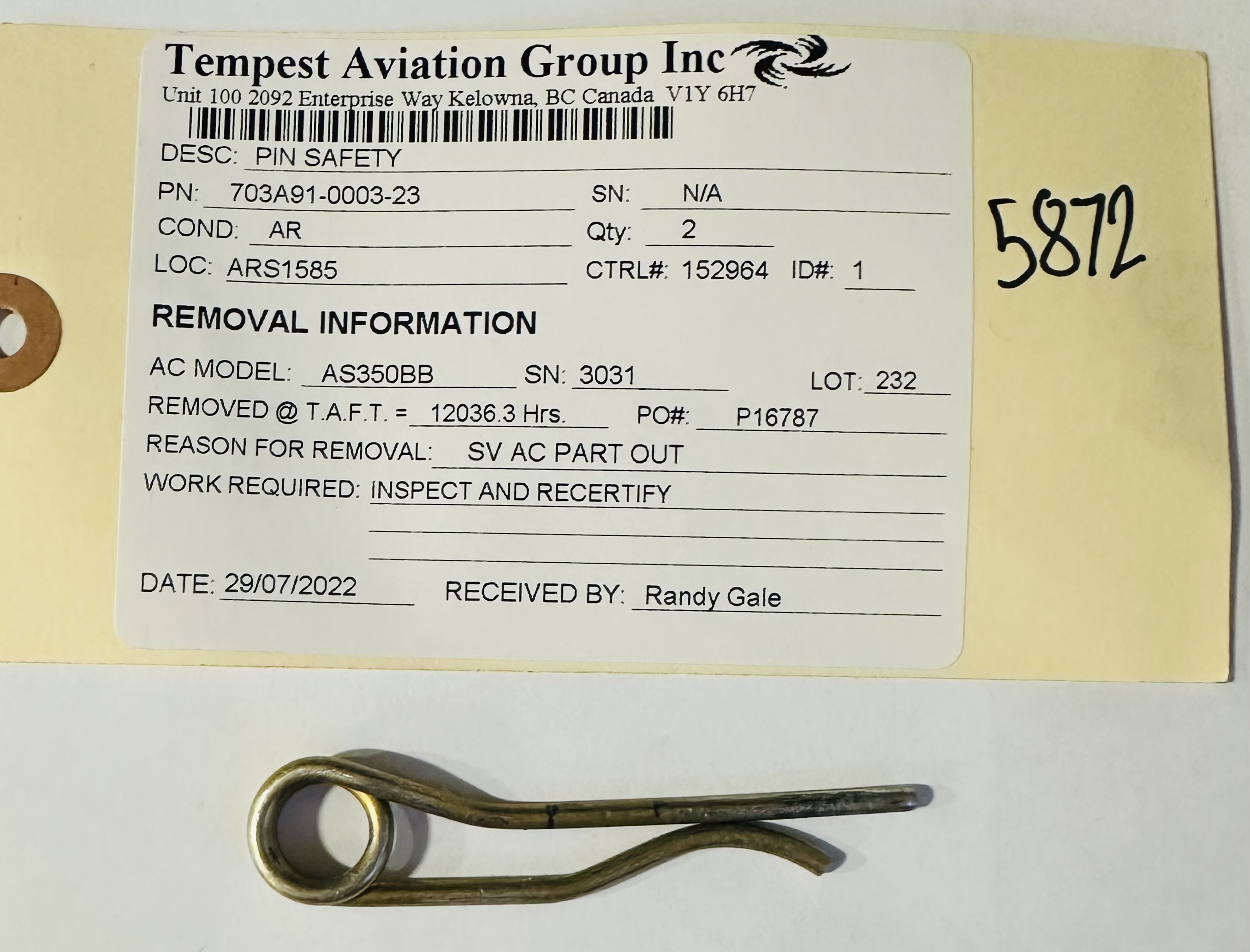 Aircraft Part: 703A91-0003-23