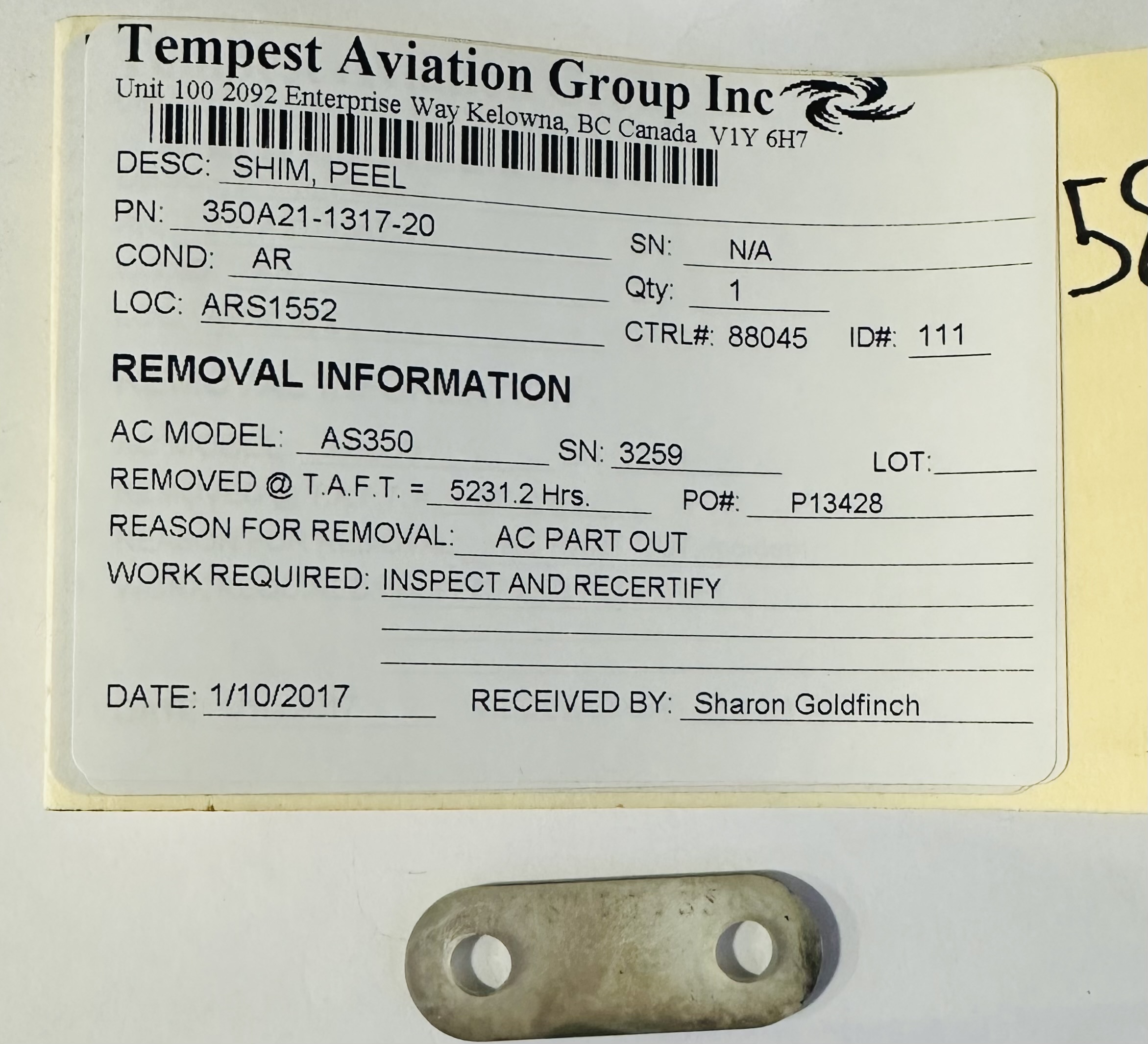 Aircraft Part: 350A21-1317-20