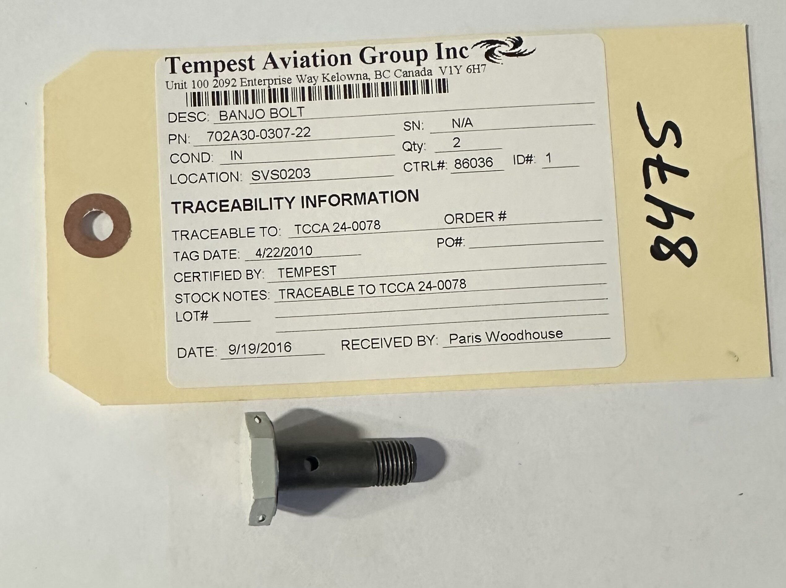 Aircraft Part: 702A30-0307-22