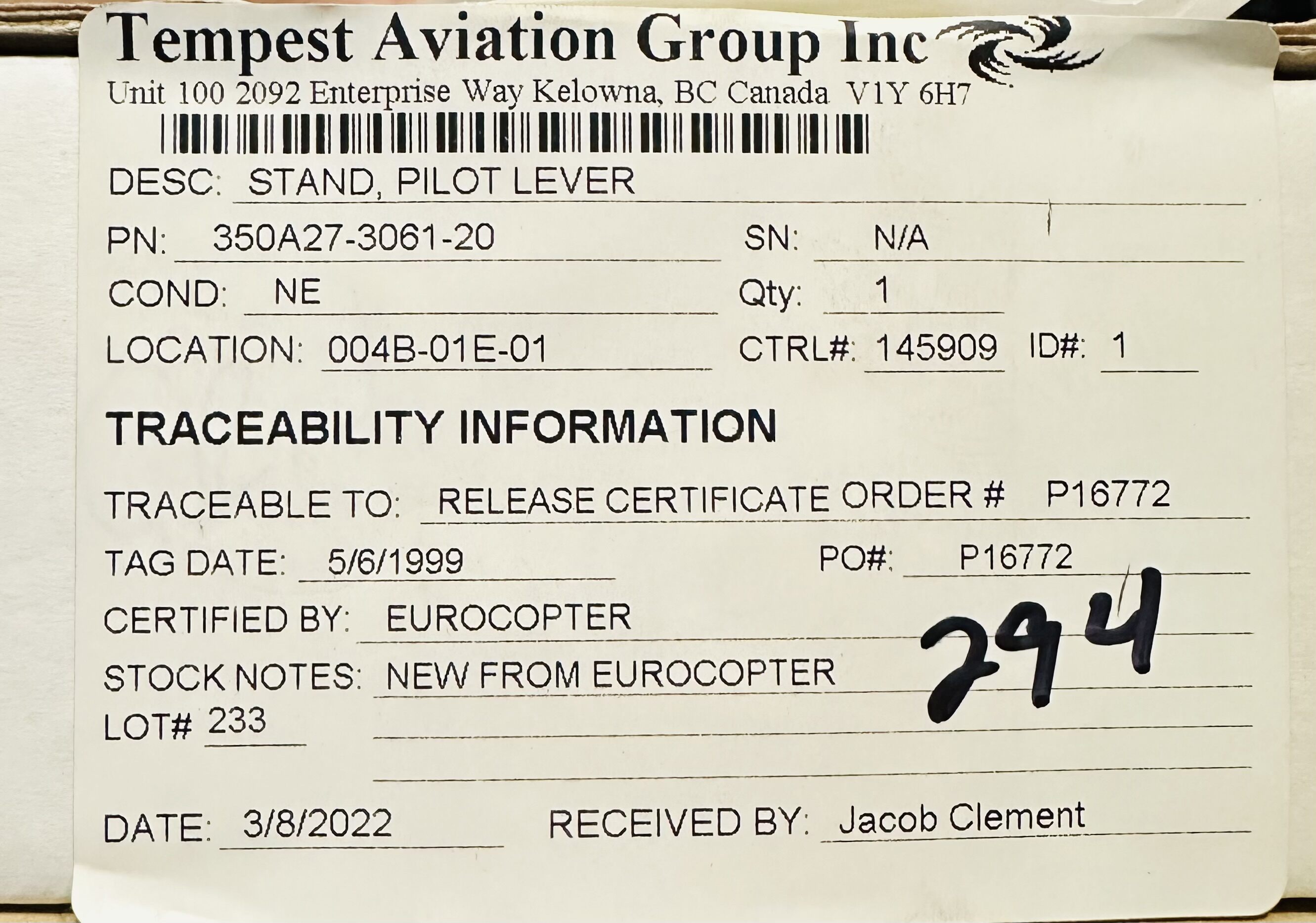 Aircraft Part: 350A27-3061-20