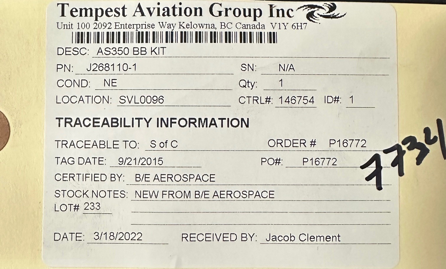 Aircraft Part: J268110-1