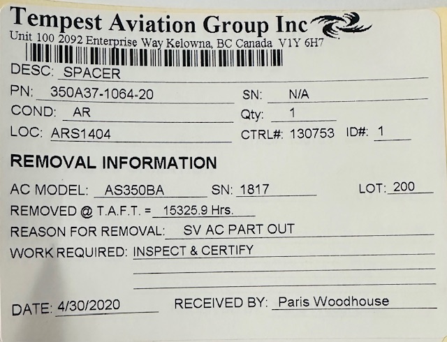 Aircraft Part: 350A37-1064-20